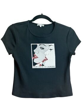 Reformation Muse Ribbed Graphic Baby Tee Crop Darling I Love You Size Large